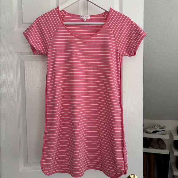 Lake Pajamas Pima Nightgown in Sunkissed Coral Rowing Stripe size XS - Picture 2 of 7